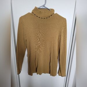 Nina Leonard Tan Ribbed Turtleneck Sweater